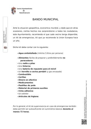 Imagen BANDO MUNICIPAL. Recomendación de un kit de emergencia.