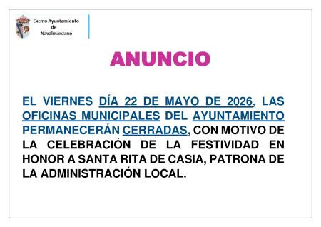 Imagen AYUNTAMIENTO CERRADO POR FESTIVIDAD