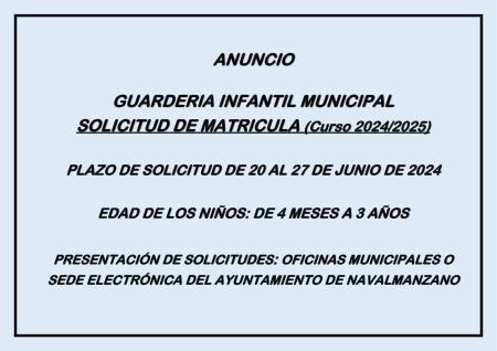Imagen GUARDERÍA. SOLICITUD DE MATRÍCULA